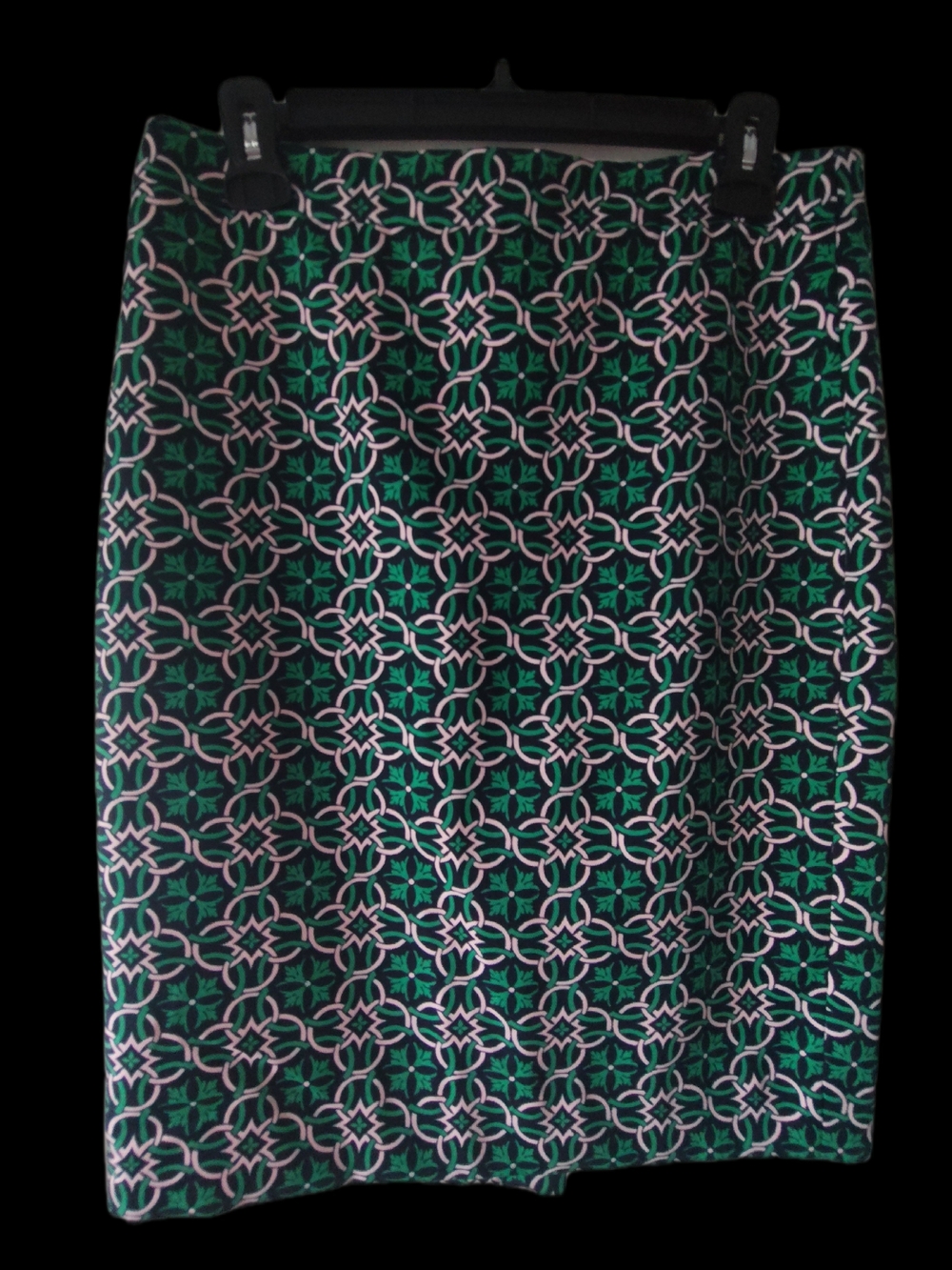 J. Crew Green and White Geometric Pencil Skirt